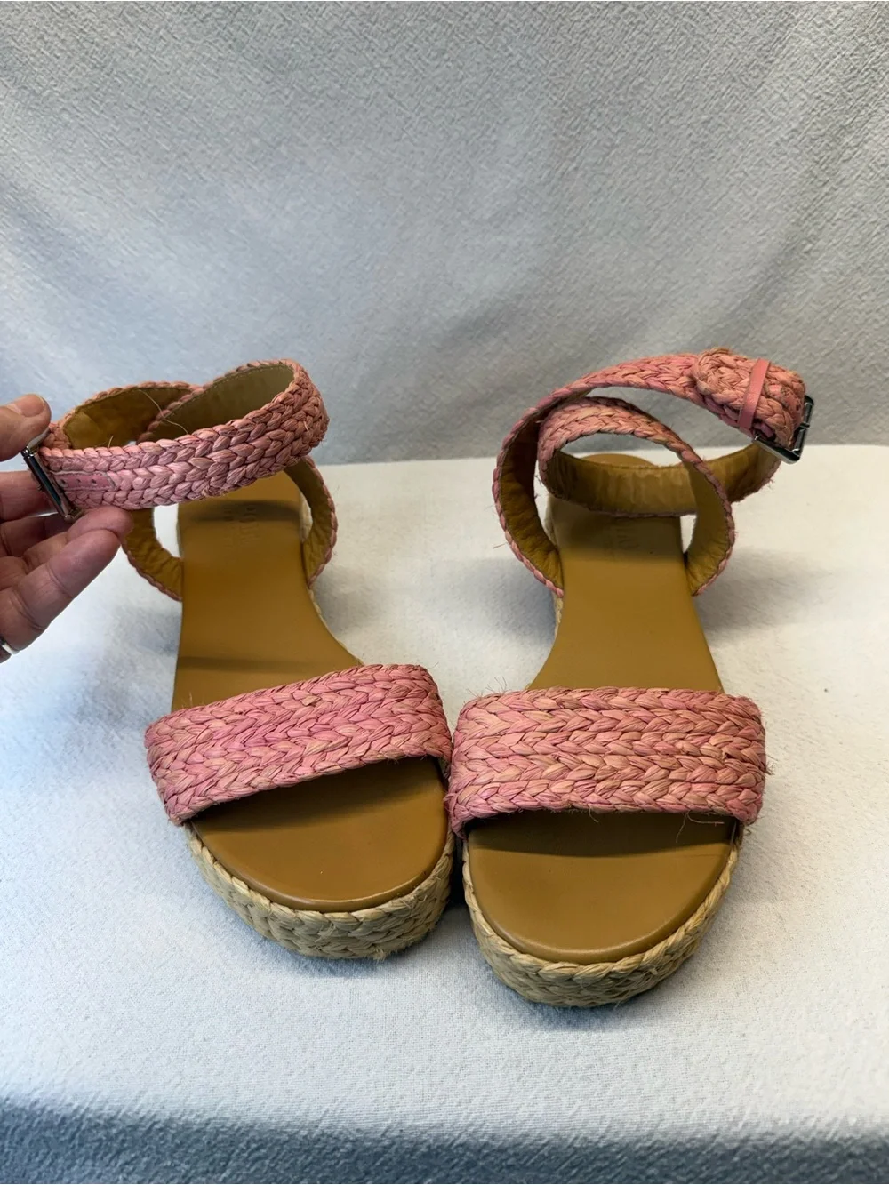 Old Money Vibe Polo Ralph Lauren braided pink raffia flatform espadrille sandals